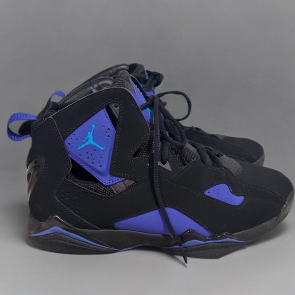 Air Jordan True Fight in Black & Blue Lagoon Leather Sneaker Shoes US 10.5 EUC - Picture 1 of 16